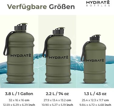 Фляга для води HYDRATE XL 2.2 л - для спортзалу, спорту та подорожей, без BPA, міцна, об'єм 2188 мл (Матовий камуфляж)