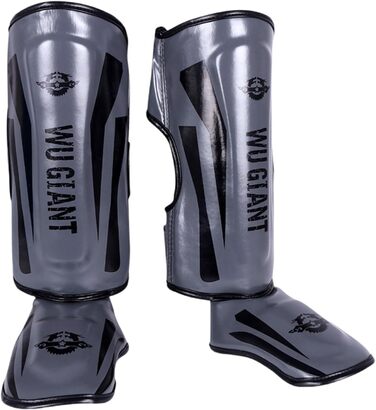 Захисники для ніг UAY Thai з захистом гомілки та зап'ястя, унісекс, для кікбоксингу, муай-тай та інших бойових мистецтв (сірий, M)