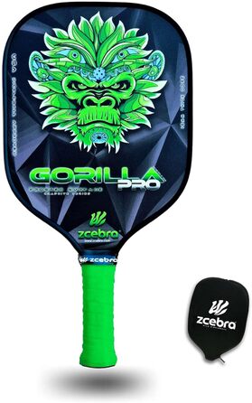 Професійна ракетка для піклболу ZCEBRA Gorilla Pro Green з графіту та карбону, поліпропіленовий стільниковий сердечник 16 мм, текстурована поверхня, у комплекті чохол