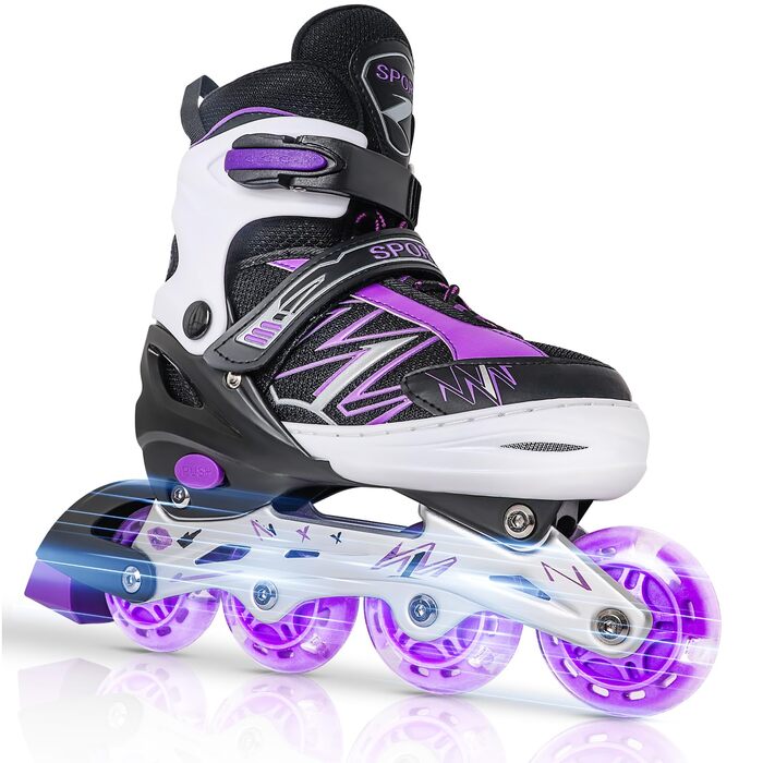 Дитячі ролики для катання в приміщенні та на вулиці, з підсвічуванням коліс, для дівчаток та хлопчиків, розмір S, чорно-фіолетові