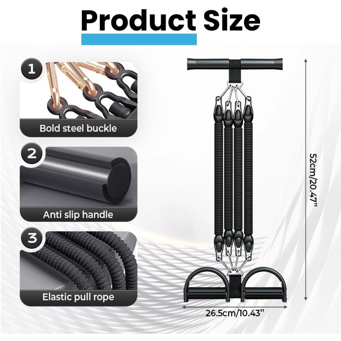 Набір еластичних стрічок FUNFLEX 45 кг для фітнесу: тренажер для пресу з ручками, фіксатором для ніг та дверним кріпленням. Система стрічок опору для дому, залу, м'язового та силового тренування. Чорний, 9 шт.