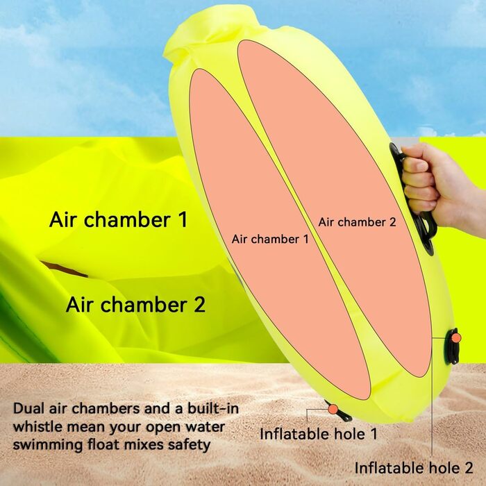 Буя для плавання 28L, Schleppschwimmer для Open Water, Triathlons, водонепроникний Dry Bag, жовтий