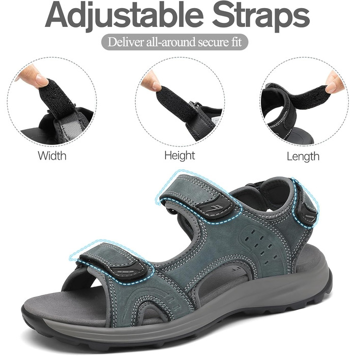 Чоловічі сандалі FLARUT для туризму та відпочинку на природі. Легкі сандалі з натуральної шкіри, сірого кольору, розмір 39 EU. Ідеальні для піших прогулянок, пляжу та активного відпочинку.