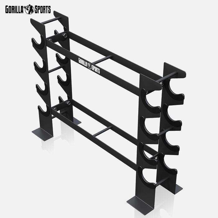 GORILLA SPORTS Стійка для гантелей на 8 місць, 2 рівня, до 300 кг, сталева, чорна, для зберігання гантелей