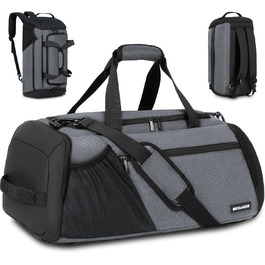 Спортивна сумка для чоловіків 40L, велика, рюкзак-сумка для подорожей, з відділенням для взуття та мокрих речей, водонепроникна, для плеча та ручки, тренувальна сумка, сумка-вікендер сірого кольору