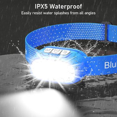 Кепка-ліхтарик Blukar LED з 2 режимами кольору, перезарядна, 2000L, регульована яскравість, червоне світло, датчик, 12 режимів, водонепроникна, 30+ годин роботи для надзвичайних ситуацій/кемпінгу/бігу (Королівський блакитний)