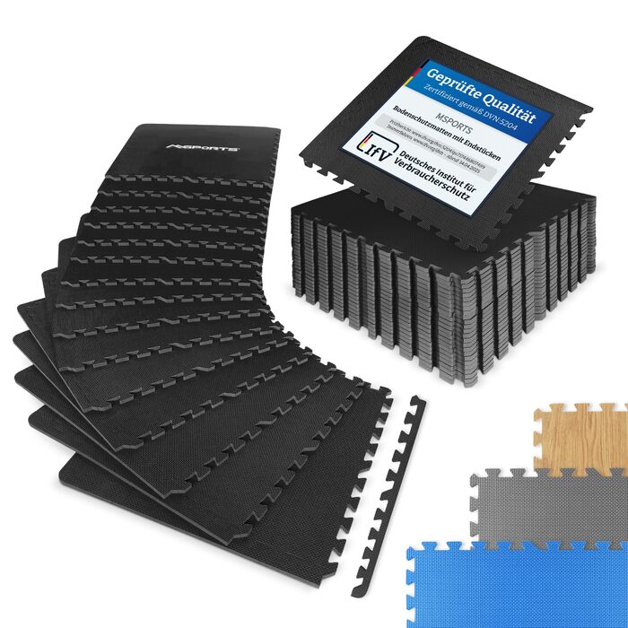 Набір килимків для захисту підлоги MSPORTS Premium — 8 пазл-матів для фітнесу, йоги та тренувань у домашньому залі, протиковзні (3,2 м², чорний)