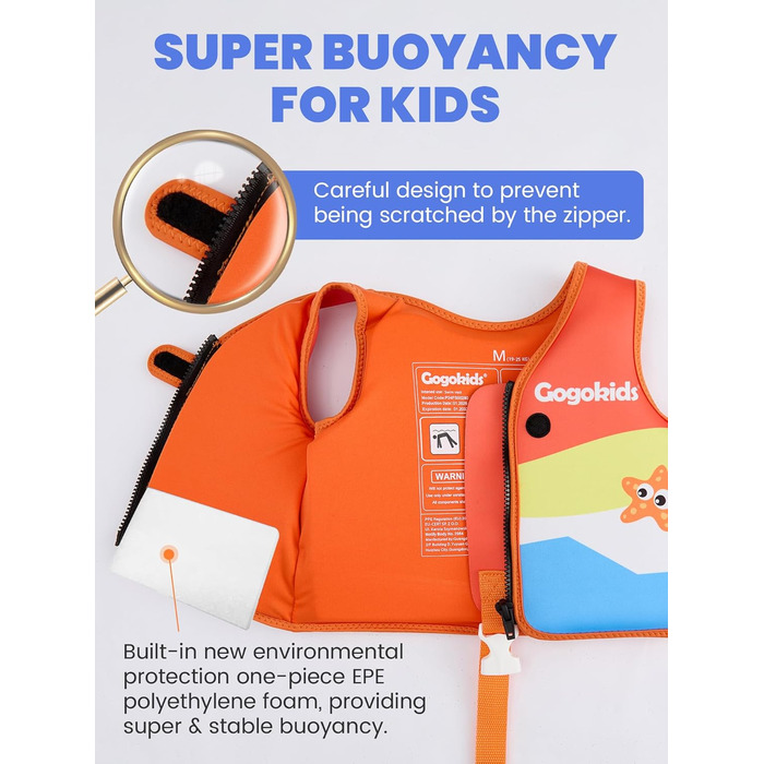 Спасальний жилет для плавання Gogokids для дітей 15-30 кг, помаранчевий, 5-8 років