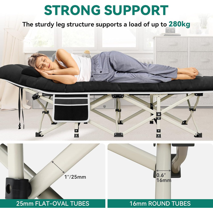 Складне кемпінгове ліжко YITAHOME для дорослих з матрацом, міцне та надійне, блакитне (чорний + матрац)