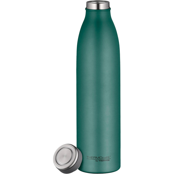 Термос-бутилка THERMOS Thermocafé 0,75 л, нержавіюча сталь, ізольована, зберігає тепло 12 годин, холод 24 години, герметична, для газованих напоїв, для школи, офісу та подорожей, матова зелена