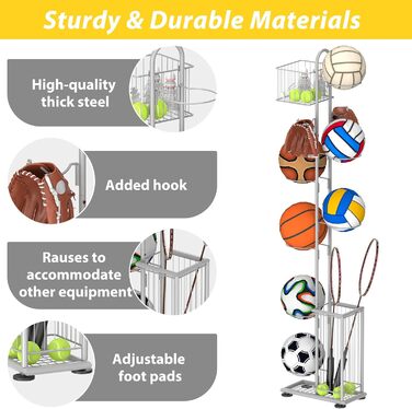 Металевий тримач для м'ячів Nandae: стійка підставка для футбольного, баскетбольного та волейбольного м'яча для гаража та дитячої кімнати