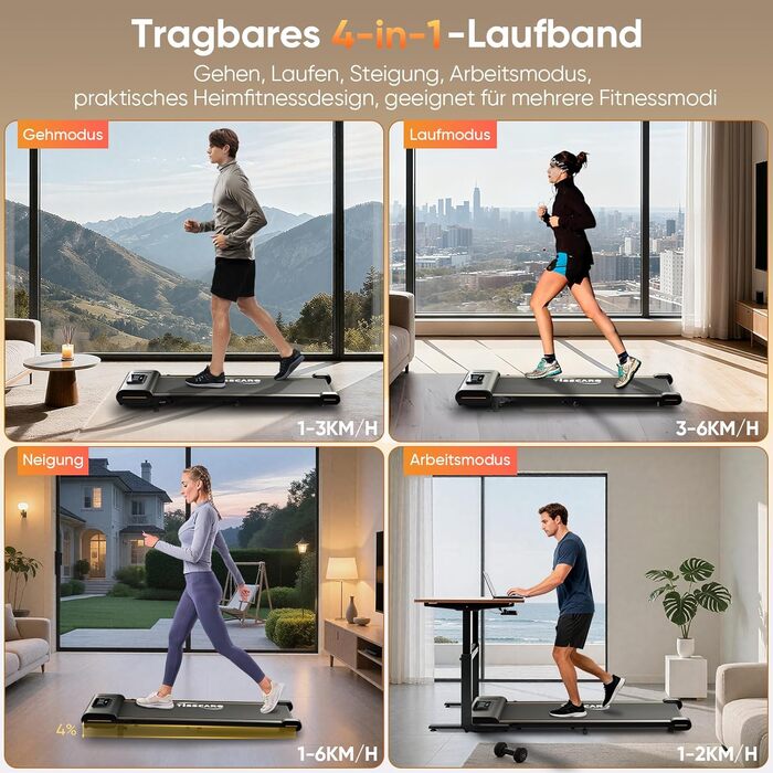 Біговий доріжки TISSCARE для дому та офісу: тихий тренажер для ходьби з регулюванням нахилу, LED-дисплеєм, вагою до 130 кг та швидкістю 1-6 км/год (без ручки).