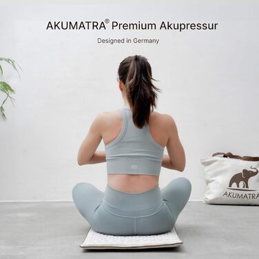 AKUMATRA® Преміум акупунктурний килимок з подушкою, функція підігріву, для спини, еко-матеріал, проти напруги та болю, колір пісочний