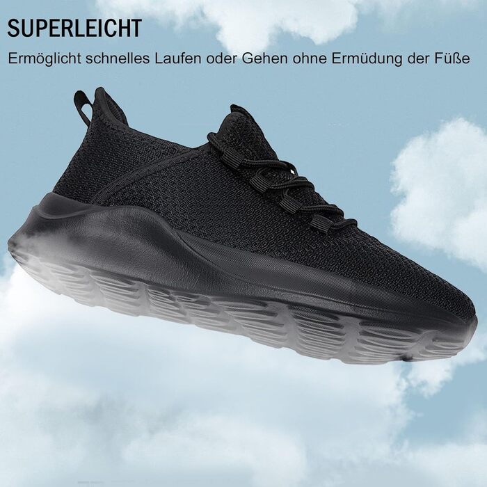Чоловічі кросівки для бігу та занять спортом. Легкі, дихаючі, чорні, розмір 43 EU. Підходять для бігу, тренувань, фітнесу та повсякденного носіння.
