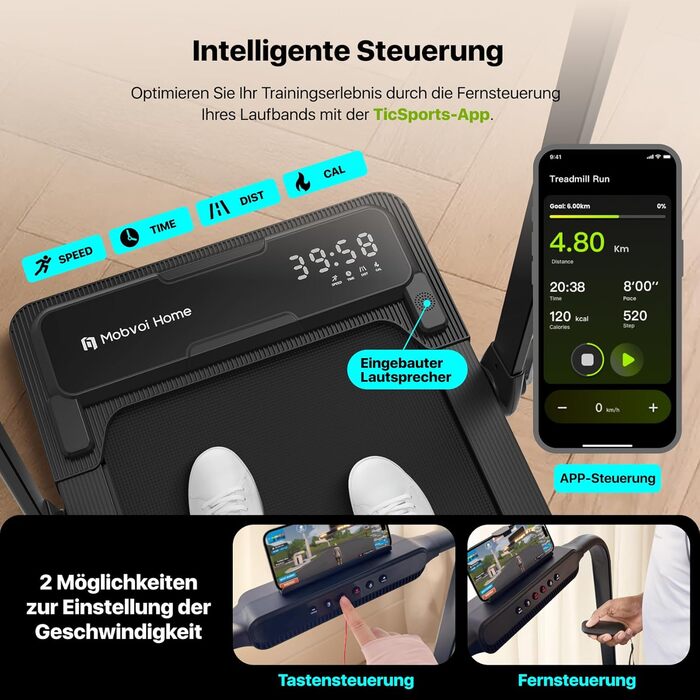 Беговая дорожка Mobvoi Home с искусственным интеллектом 3-в-1 для дома и офиса. Складний біговий тренажер з LED-дисплеєм, швидкістю 12 км/год, навантаженням до 120 кг та кутом нахилу 6% (TicSports, Zwift, Kinomap)