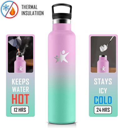 Фляга KollyKolla 750мл з нержавіючої сталі, ізольована, з трубочкою, без BPA, для газованої води, вакуумна термофляга, фляга для води для дорослих, універсальна, для спорту, офісу, тренажерного залу, велосипеда, кемпінгу, темно-синій колір