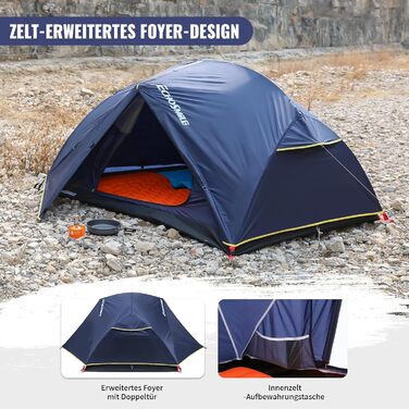 Намет EchoSmile для кемпінгу на 2-3 особи, водонепроникний PU3000 мм, туристичний намет-купол, 3-4 сезонний, для кемпінгу, походів та альпінізму, легко монтується, блакитний (2 особи)