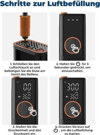 Електричний компресор Oasser з акумулятором 6000mAh, 150 PSI, з двома дисплеями, для авто, мото, велосипеда, м'ячів, подорожей та кемпінгу