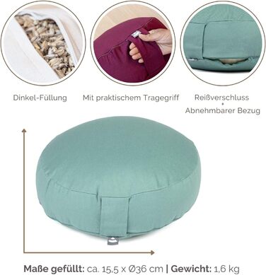 Подушка для медитації Bodhi Rondo ECO extra flat (Мінерально-синій) | Подушка для йоги з органічною начинкою з полби та бавовняним чохлом | Зручна подушка для сидіння 15,5 см