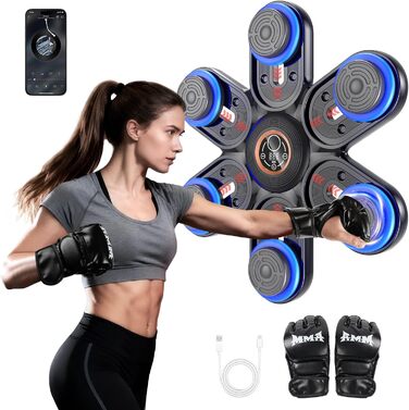 Музична боксерська машина з LED-підсвіткою та Bluetooth, 3 рівня регулювання розміру, 9 режимів швидкості та тренувань, лічильник ударів, для дорослих та дітей