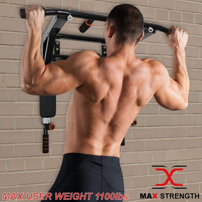 MAXSTRENGTH настінний турнік для підтягувань, фітнесу, домашніх тренувань, спортзалу, з гачками для TRX, міцне кріплення