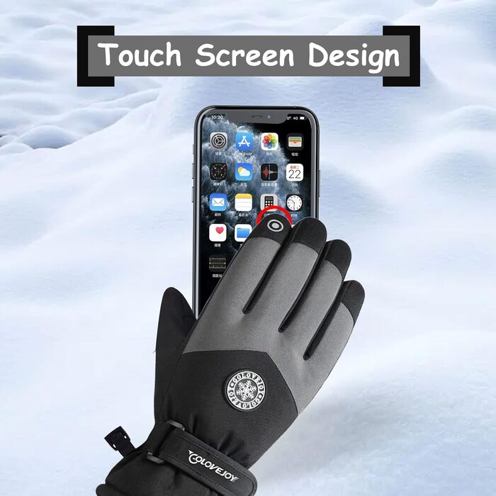 Жіночі зимові лижні рукавички Touchscreen, водонепроникні, вітрозахисні, теплі флісові рукавиці для снігу, спорту, бігу, велосипеда, сноуборду, мотоциклу, чорні