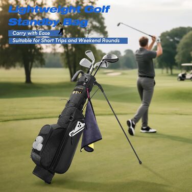 Чохол для гольф-клубів на 7 місць, компактний дизайн, легкий, з ергономічним ременем (Чорний)