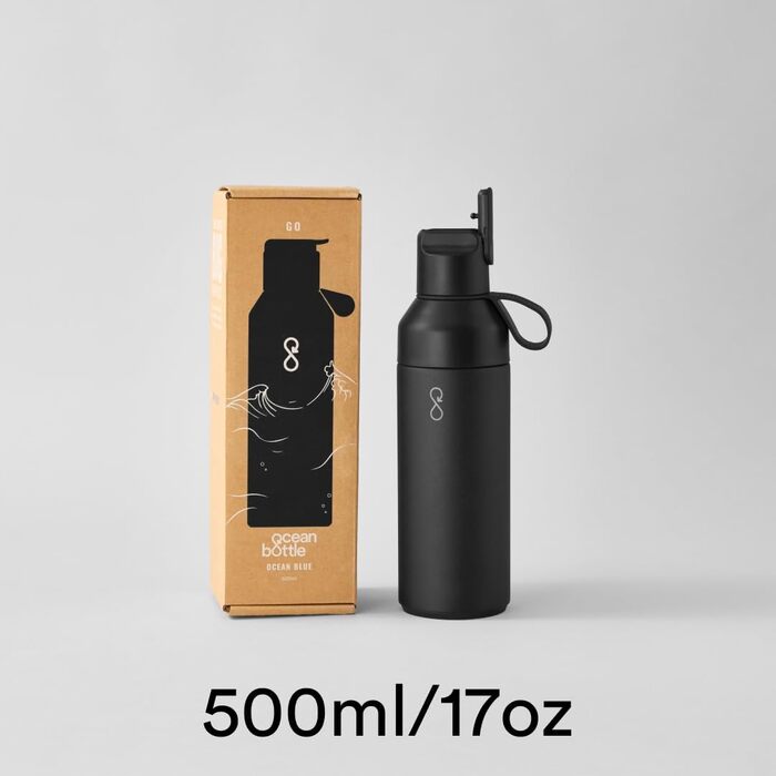Екологічна пляшка Ocean Bottle GO 500 мл з переробленої нержавіючої сталі, чорна, багаторазова