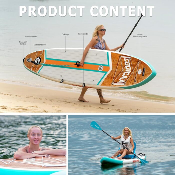 SUP дошка COOLCAA Maple Marlin Lite 355 см, надувний сапборд для дорослих, ширина 86 см, вантажопідйомність 222 кг + аксесуари та сумка