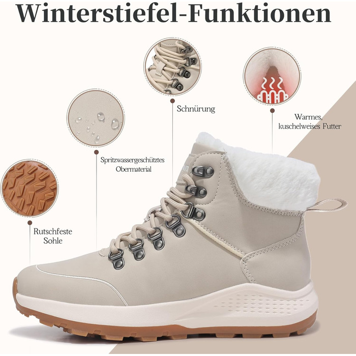 Жіночі зимові черевики, зимові чоботи, утеплені снігоступи, Outdoor, трекінг, похідні черевики, бежевий, 38 EU