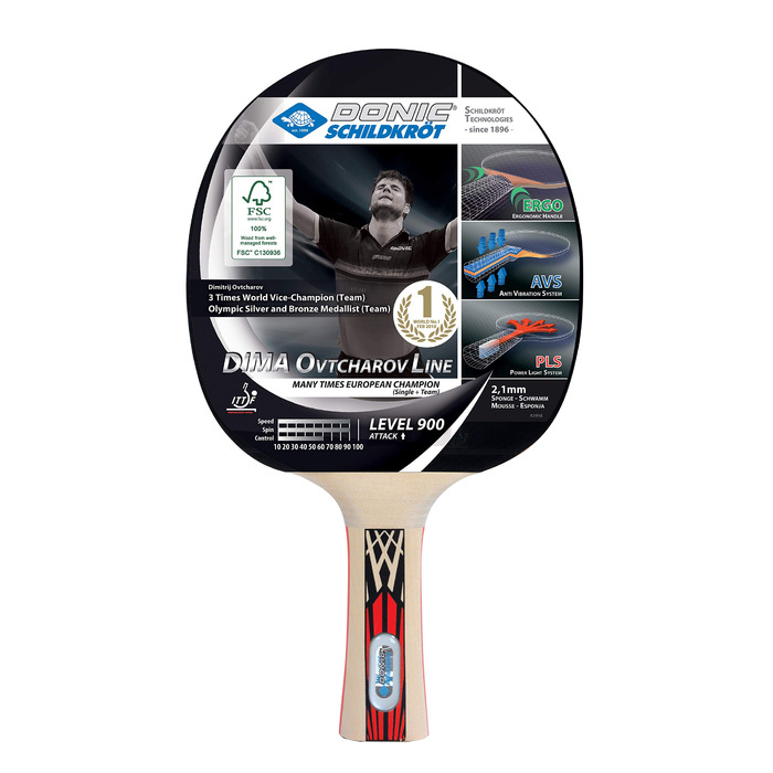 Ракетка для настільного тенісу Donic-Schildkröt Ovtcharov 900 FSC з гумою Spinmax ITTF, 2.1 мм, сертифікована ITTF
