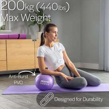 Пілябол Core Balance - Йога-м'яч для фітнесу та реабілітації - 23 см, 200 кг, фіолетовий