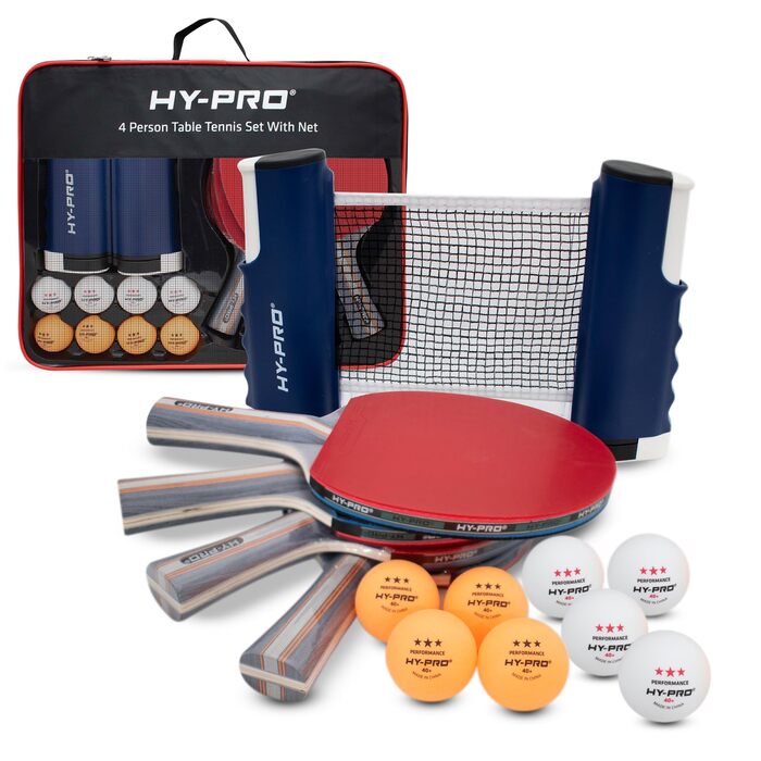 Набір для настільного тенісу Hy-Pro портативний: стіл з розкладним сіткою (170 см), 4 ракетки, 8 м'ячів, сумка для перенесення, 3-зіркові м'ячі, для дітей та дорослих, для приміщення та вулиці