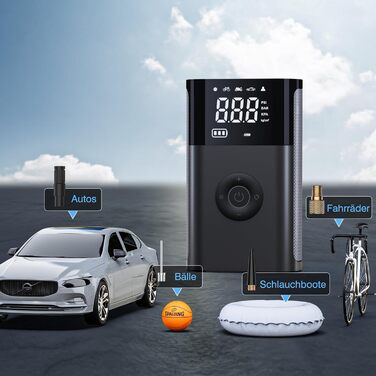 Електричний насос CARSUN 150PSI, портативний акумуляторний компресор з LED, міні-помпа для авто, мотоцикла, велосипеда, матраців