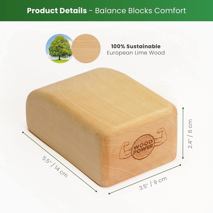 Баланс-блоки WOODPOWER Comfort для стійки на руках і йоги, дерев'яні, 2 шт. — підтримка зап'ясть для тренувань, гімнастики, акробатики