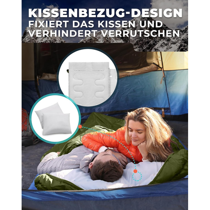 Сплячий мішок KingCamp для двох осіб, зимовий, для кемпінгу, оливковий