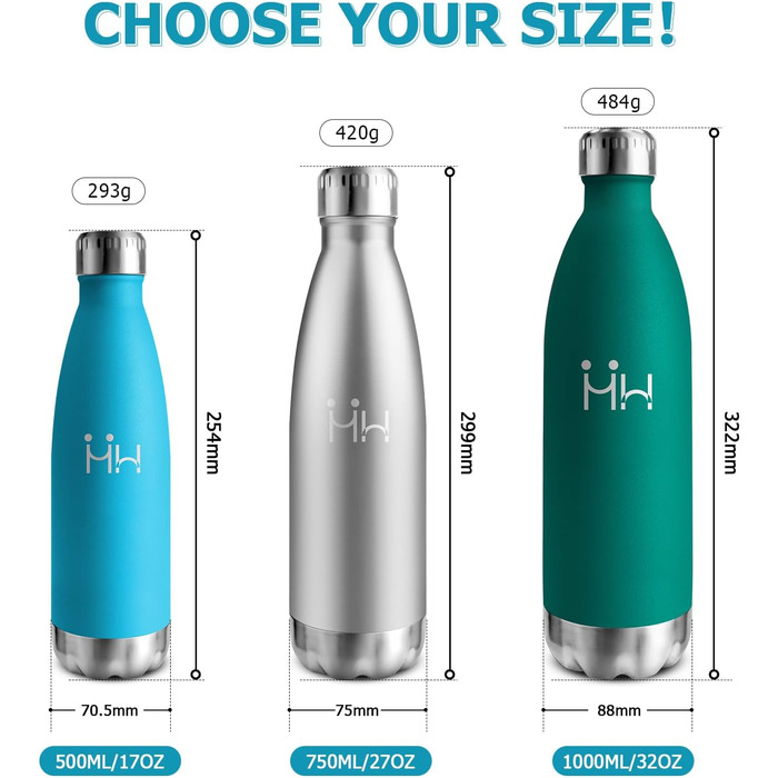 Термос-пляшка 750 мл, ізольована пляшка для води з нержавіючої сталі, без BPA, водонепроникна термопляшка з подвійними стінками, підходить для газованої води, для університету, роботи, подорожей, спорту, активного відпочинку, хлопчиків та дівчаток, темно-