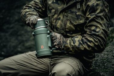 Термос Badger Outdoor Big Boy 1,3 л з нержавіючої сталі, із чайним ситечком, вакуумною ізоляцією, зберігає тепло до 24 годин, з ремінцем для перенесення, оливковий зелений
