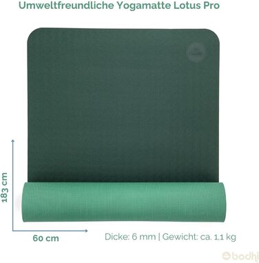 Килимок для йоги Bodhi Lotus Pro | Нековзкий | Для фітнесу, гімнастики, пілатесу та йоги | Антиковзкий | Гіпоалергенний, темно-зелений/зелений