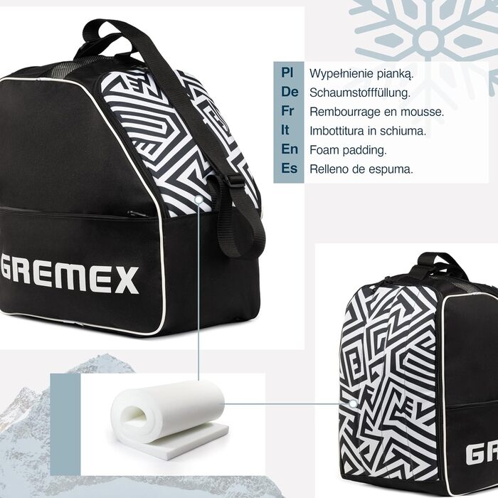 Чохол для лижних черевиків з відділенням для шолома - Водонепроникний рюкзак для лижних черевиків та шолома. Міцний завдяки титановим швам. Зручний для транспортування, подорожей та захисту спорядження. Чорний + Білий