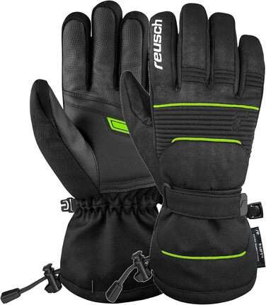 Reusch Унісекс зимові лижні рукавички Crosby R-tex XT, водонепроникна мембрана, теплі спортивні рукавички для сноуборду і катання, чорні/неоново-зелені, розмір 8