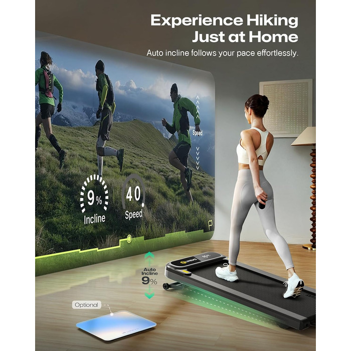 Smart Walking Pad [Spacewalk 3S] Чорний: Ходункова доріжка з автоматичним нахилом, 42x108 см, для дому та офісу