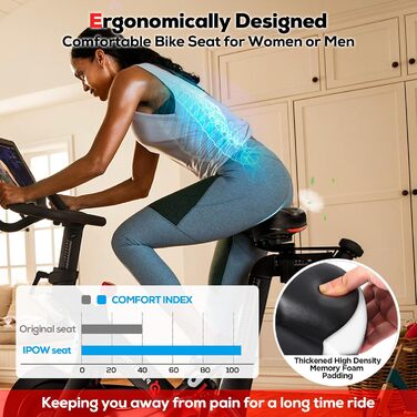 Комфортне велосипедне сидіння IPOW для жінок та чоловіків: м'який, з пам'яті ефекту, амортизований, універсальний, чорний