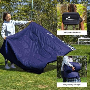 Спальний мішок Outdoor Sportneer для 2 осіб, 3 сезони, 220x150 см, 2.75 кг з подушками, дорослий, блакитний