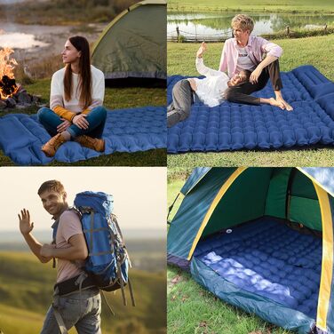 Каремат для кемпінгу Techshare самонадувний, потовщений, синій. Підходить для піших прогулянок, відпочинку на природі та кемпінгу. З насосом для накачування.