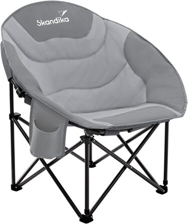 Крісло для кемпінгу Skandika Moonchair Sirkka, сіре, розкладне, з кишенею для охолодження, підстаканником, ручкою для перенесення та антиковзними ніжками, вантажопідйомність до 150 кг