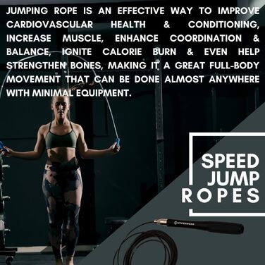 Скакалка Hyperwear Adjustable Speed з запатентованою системою блокування, алюмінієвими ручками з силіконовим покриттям та додатковим тросом для CrossFit, боксу та фітнесу