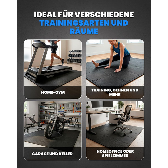 Набір модульних килимків для підлоги unycos (12/20/28 шт), захисна пазл-матрас 30x30x1.2 см для тренажерного залу, спортивного обладнання та йоги, водонепроникні, чорні