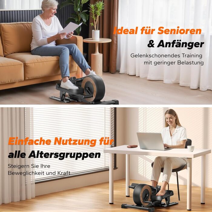 Міні еліптичний тренажер MERACH для дому, електричний крос-тренажер під стіл з пультом, дисплеєм, 12 швидкостей, петлі для ніг, тихий та портативний, для літніх людей та дорослих, E43-Чорний