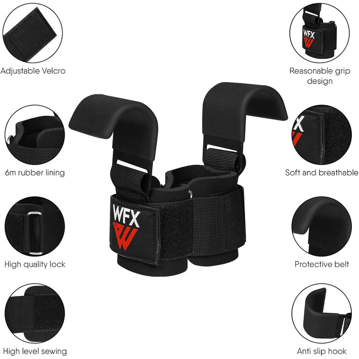 Набір для важкої атлетики: гак для тяги з гумовими ручками, захист зап'ястя з неопрену, 7 мм, для силових тренувань